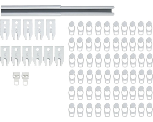 Gordijnrail met accessoires voor het bevestigen van gordijnen