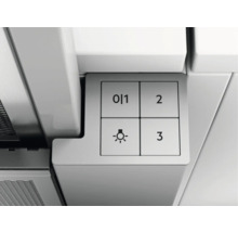 Bedieningspaneel van een afzuigkap met schakelaars voor licht en vermogensstanden