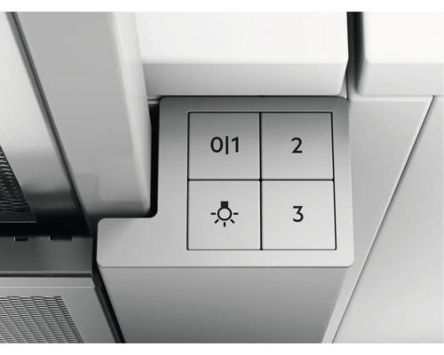 Bedieningspaneel van een afzuigkap met schakelaars voor licht en vermogensstanden