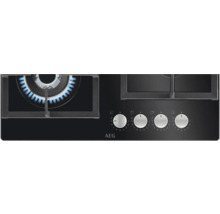 AEG gaskookplaat met bedieningsknoppen en actieve vlam