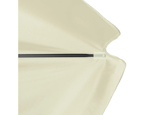 Detail van een parasol met parasoldoek en steun