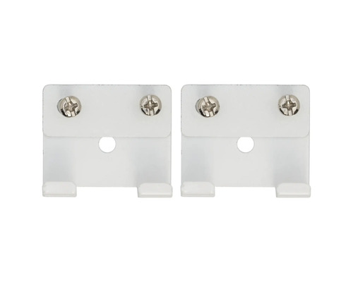 Twee witte gordijnroedehouders met schroeven