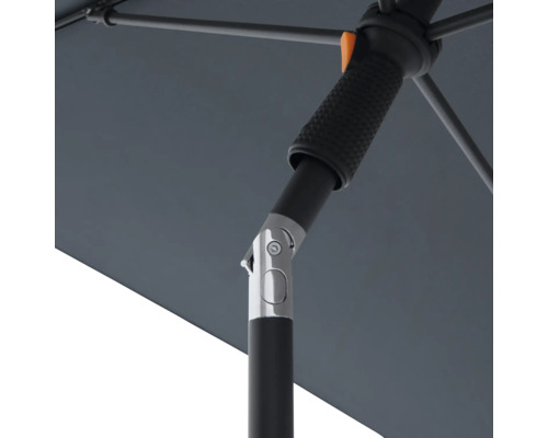 Detailaanzicht van een parasol met kantelgewricht en handslinger