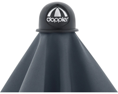 Detailopname van een parasol met Doppler logo