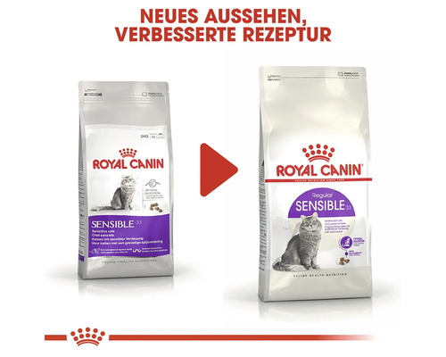 Twee verpakkingen Royal Canin Sensible 33 kattenvoer met nieuwe receptuur
