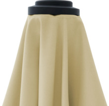 Detailweergave van een parasol met beige bekleding en zwarte punt