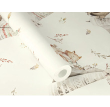 Behangrol met vos-, veren- en bladerenpatroon