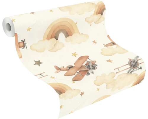Rol behang met vliegtuig-, regenboog- en sterpatroon
