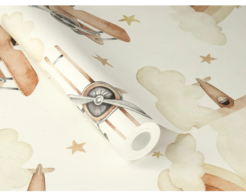 Behangrol met vliegtuig- en sterrenmotief