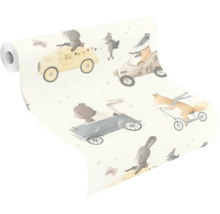 Behangrol met dierenfiguren in auto's en op fietsen