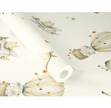 Behangrol met diermotieven zoals olifanten, giraffen, beren en vliegtuigen voor kinderkamer