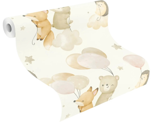 Behangrol met bosdierenmotieven en ballonnen