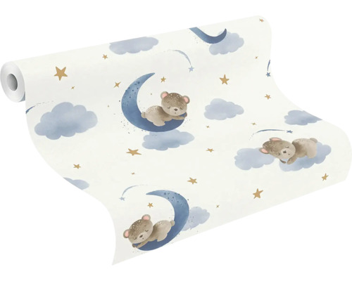 Rol behang met beren, manen, sterren en wolken voor de kinderkamer