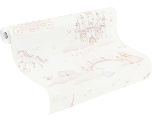 Rol behang met eenhoorn-, kasteel- en sprookjesmotieven