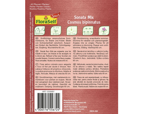 Sonata Mix Cosmos bipinnatus zaadpakket voor ongeveer 40 planten