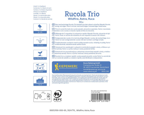 Rucola Trio Wildfire Astra Ruca zaadlint verpakking