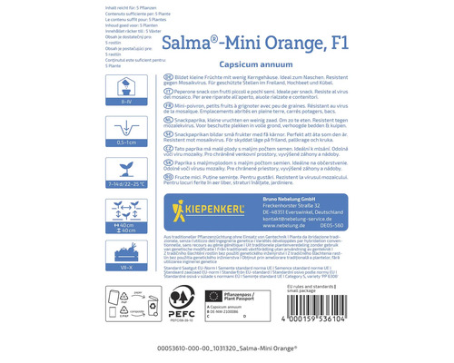 Verpakking voor Salma Mini Orange F1 paprika zaden