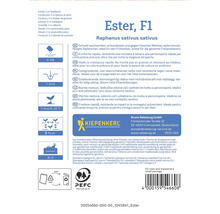Ester F1 radijszaadverpakking met informatie over zaaien, groei en oogsten