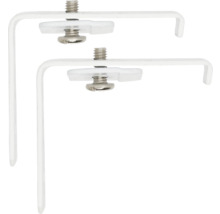 Twee witte plisséhaken voor bevestiging aan het kozijn