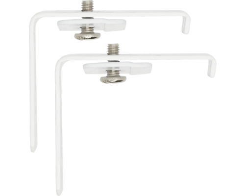 Twee witte plisséhaken voor bevestiging aan het kozijn