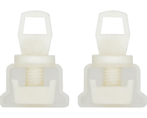 Twee toiletdekselbevestigingen van kunststof