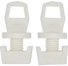 Twee witte bevestigingsschroeven voor toiletzitting