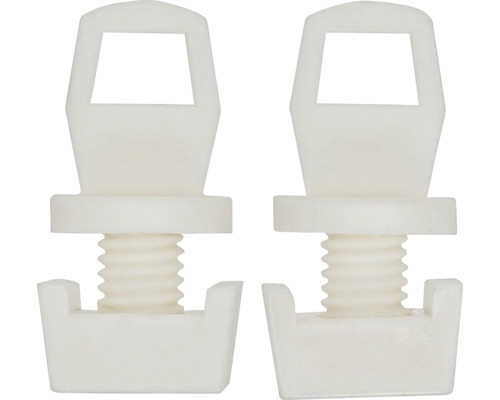 Twee witte bevestigingsschroeven voor toiletzitting