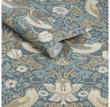 Behang met vogel-, bloem- en aardbeienmotief