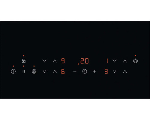 Bedieningspaneel van een kookplaat met diverse symbolen en digitale display