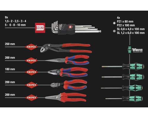 Assortiment van diverse handgereedschappen, waaronder inbussleutels, tangen en schroevendraaiers