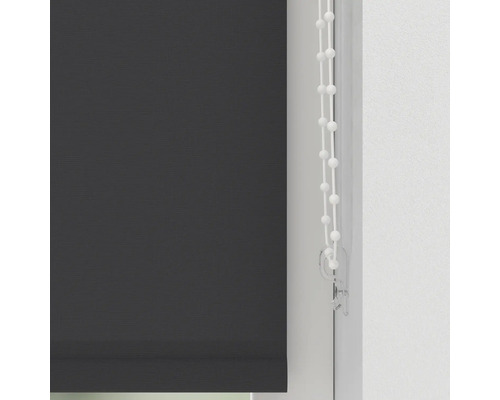 Donkergrijs rolgordijn met kettingbediening voor raamdecoratie