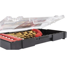 Boorset in geopende kunststof koffer