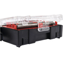 Boorset in zwarte kunststof doos met transparant deksel