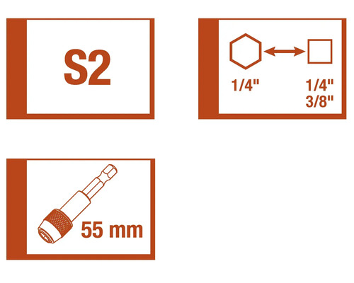 Informatie over schroevendraaierbit S2, 1/4 inch en 55 mm lengte