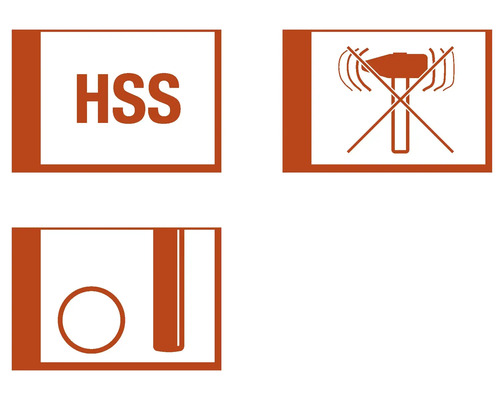 HSS symbool, symbool voor geen hamerslag, symbool voor gatenzaagboor