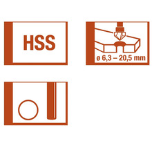 Symbolen voor HSS-boor, diameter van 6,3 tot 20,5 millimeter