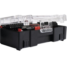 Gereedschapsset met zwarte behuizing en doorzichtige deksel