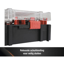 Detailopname van de gereedschapskoffer met schuifsluiting