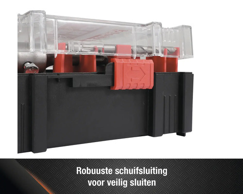 Detailopname van de gereedschapskoffer met schuifsluiting