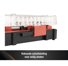 Detailopname van een gereedschapskoffer met schuifsluiting