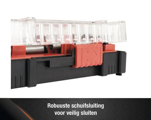 Detailopname van een gereedschapskoffer met schuifsluiting