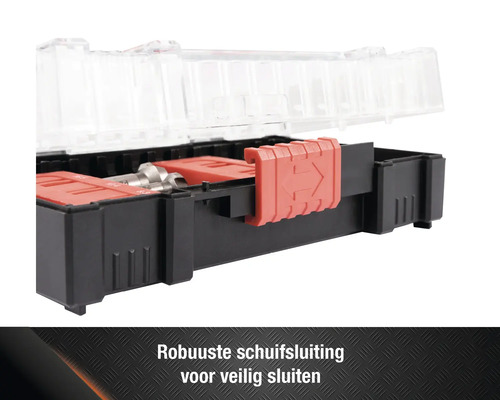 Boorset in geopende opbergkoffer