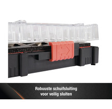 Detailweergave van een gereedschapskoffer met schuifsluiting