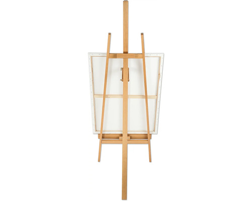 Houten schildersezel met canvas van achteren