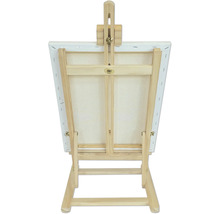 Houten schildersezel met canvas van achteren