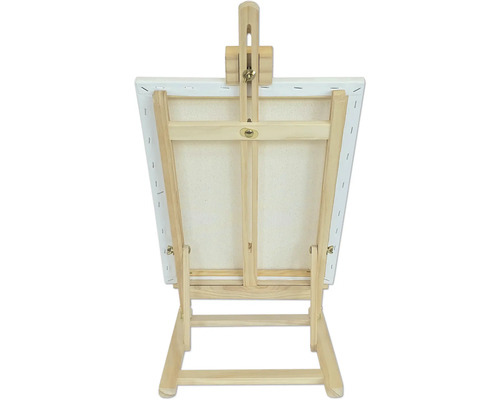 Houten schildersezel met canvas van achteren