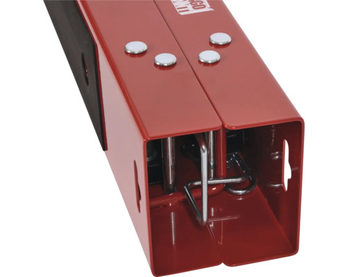 Gedetailleerde weergave van een rode, verstelbare werkbank