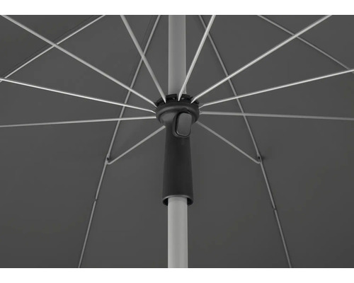 Detailaanzicht van een parasol met baleinen, schermdak en mast