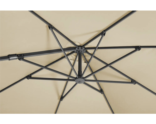 Detailaanzicht van een geopende parasol met frame