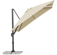Vrijhangende parasol met voet en beige parasoldoek